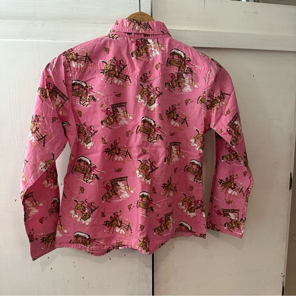 Girls Panhandle Pink Printed Button Down Pearl Snap Shirt S: XL, fits like 8/10 - Picture 7 of 11
